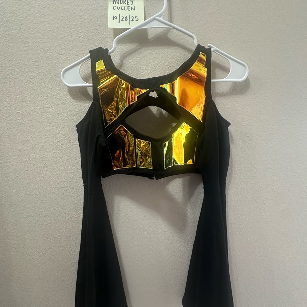 Club Exx Rainbow Cut Out Bell Sleeve Crop Top